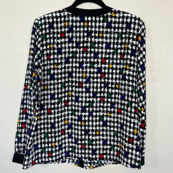 Vintage Impressions of California Colorful Houndstooth Button Down Blouse - Picture 3 of 14